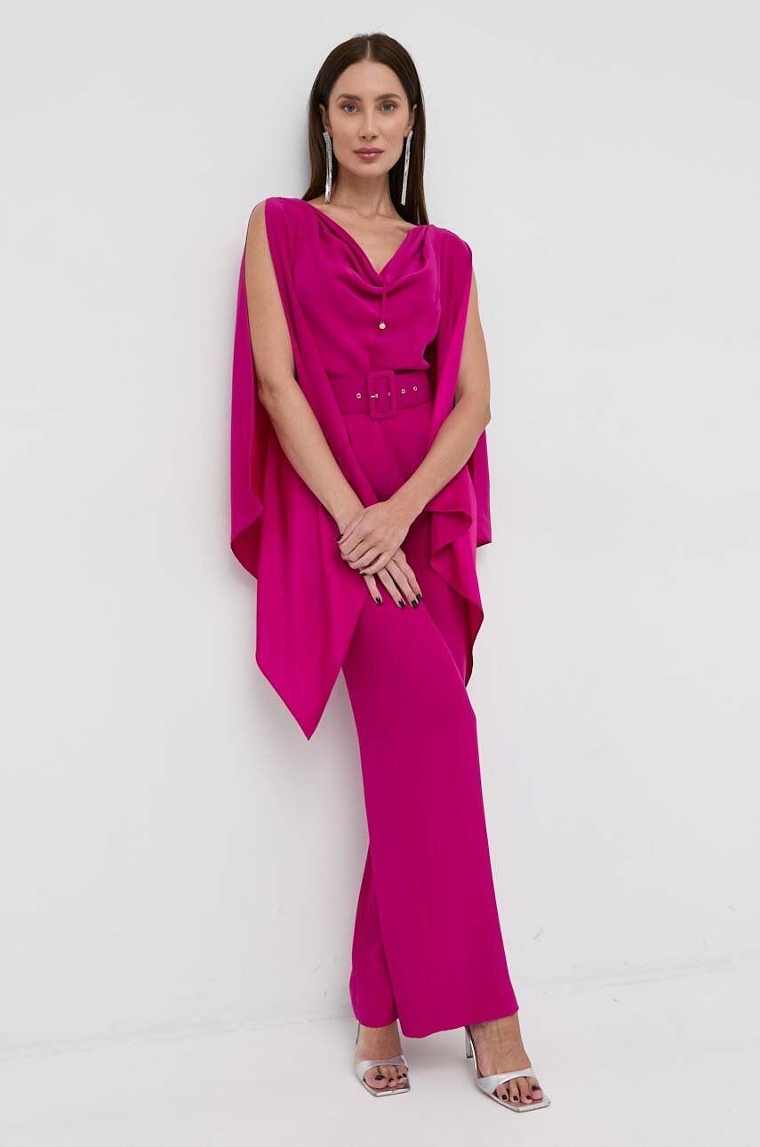 Luisa Spagnoli salopetă cu mătase culoarea roz, cu decolteu rotund