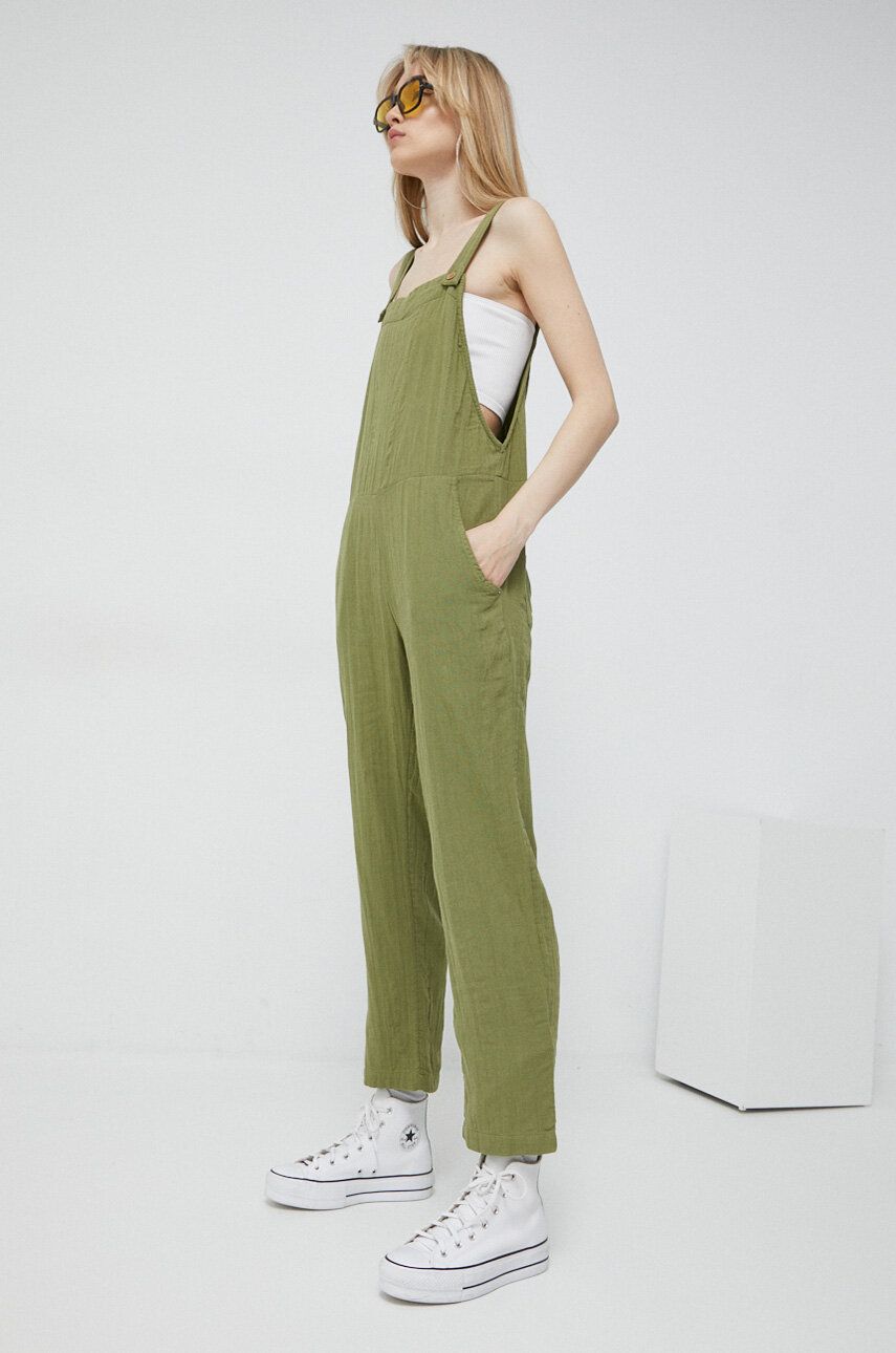 Roxy salopeta din bumbac culoarea verde, bumbac, cold shoulder