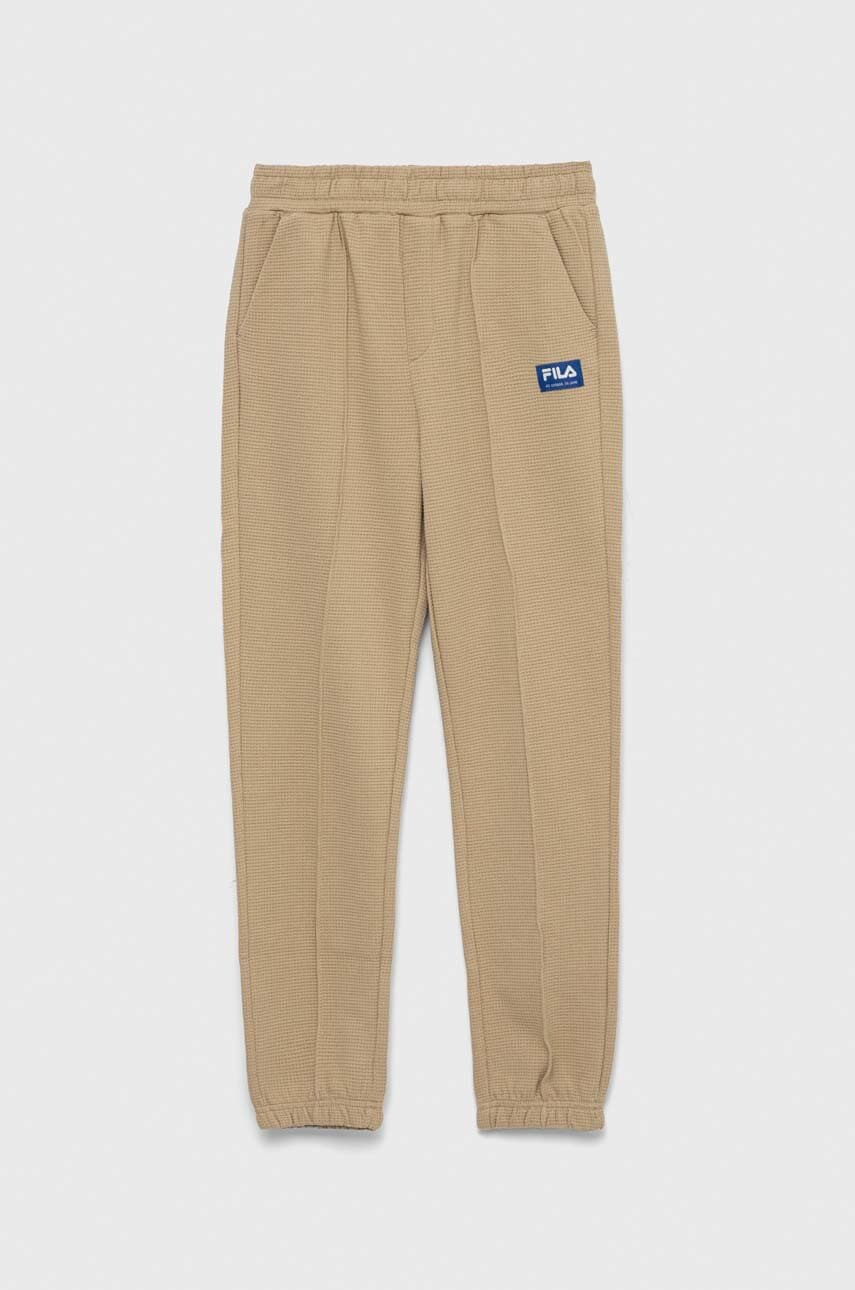 Fila pantaloni de trening din bumbac pentru copii culoarea bej, neted