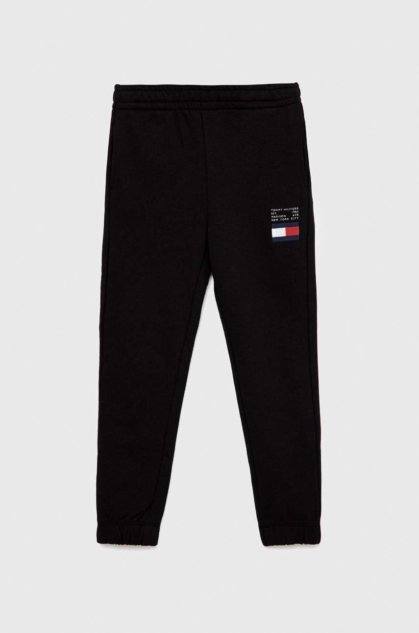 

Дитячі бавовняні штани Tommy Hilfiger колір чорний меланж