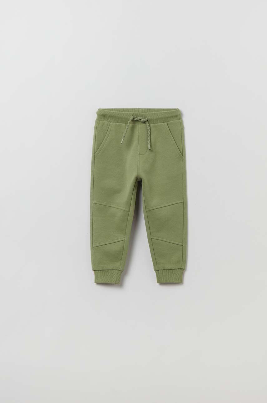 OVS pantaloni de trening din bumbac pentru bebeluși culoarea verde, neted