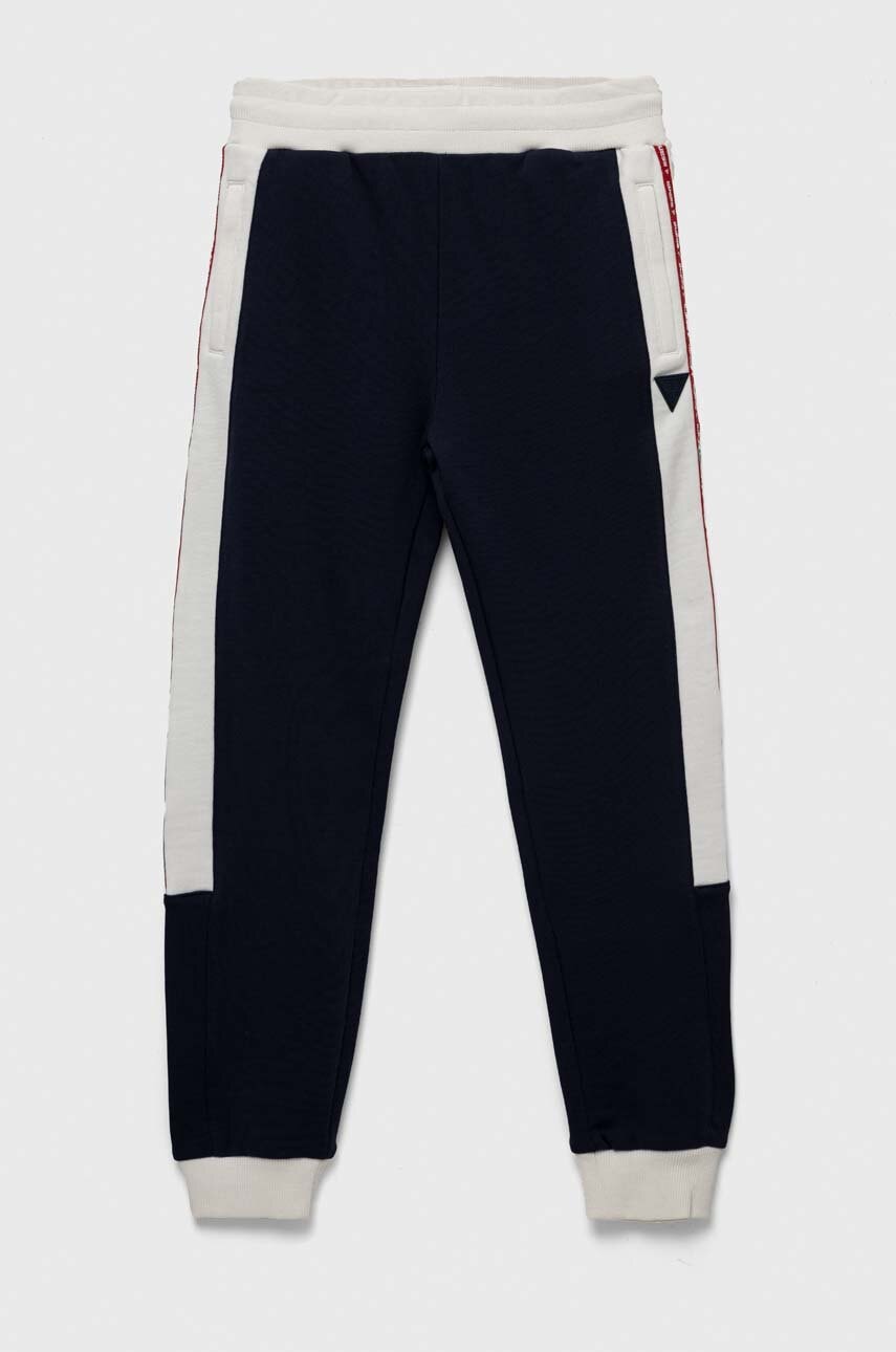 Бавовняні спортивні штани Guess колір синій з аплікацією Бавовняні спортивні штани Guess колір синій з аплікацією