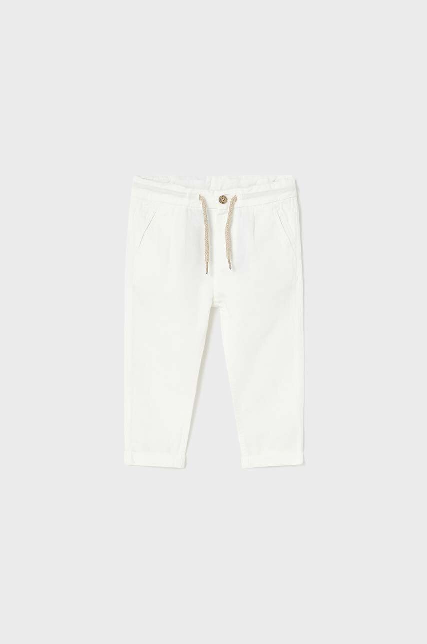 Kojenecké kalhoty Mayoral bílá barva, hladké - bílá -  75 % Bavlna
