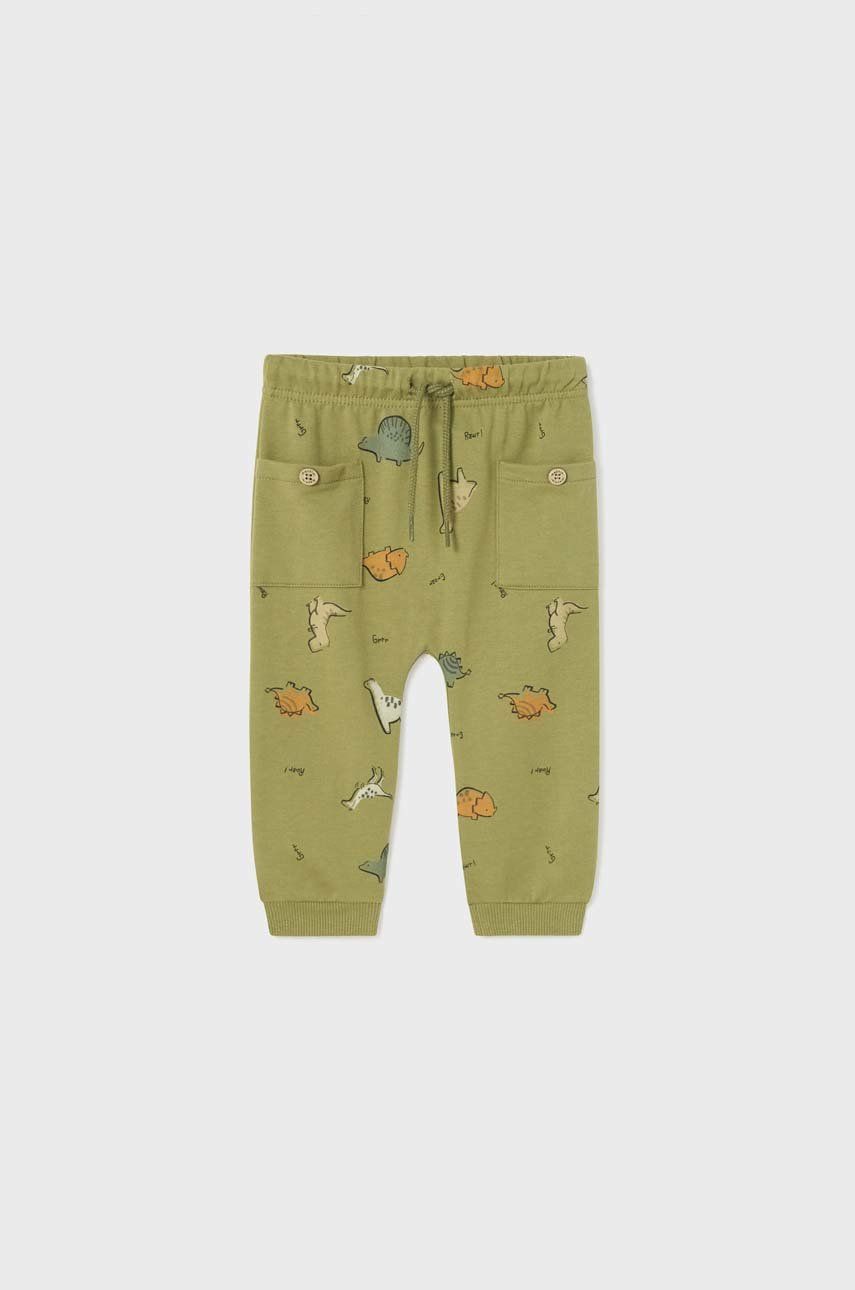 Kojenecké kalhoty Mayoral zelená barva, s potiskem - zelená -  59 % Bavlna