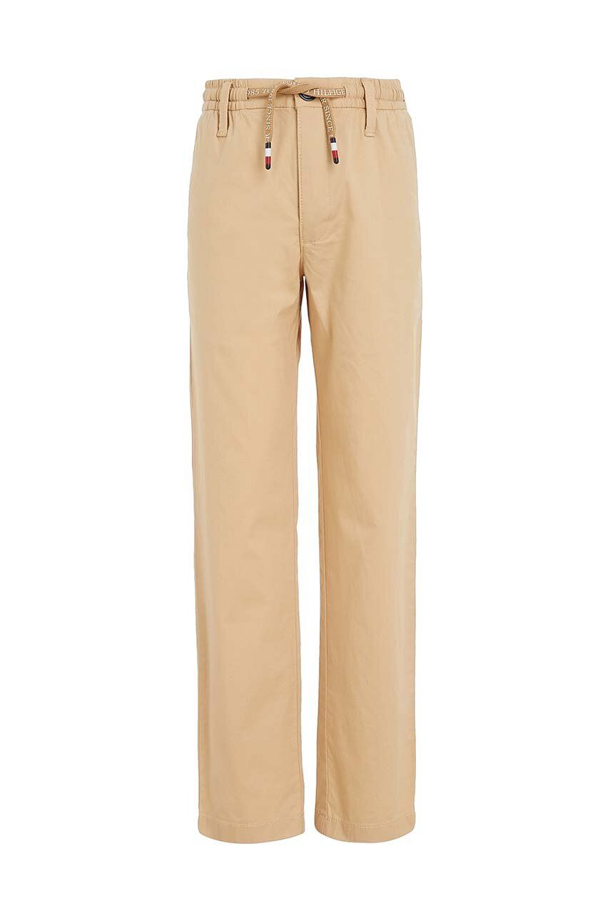 Dětské kalhoty Tommy Hilfiger béžová barva, hladké - béžová -  98 % Bavlna