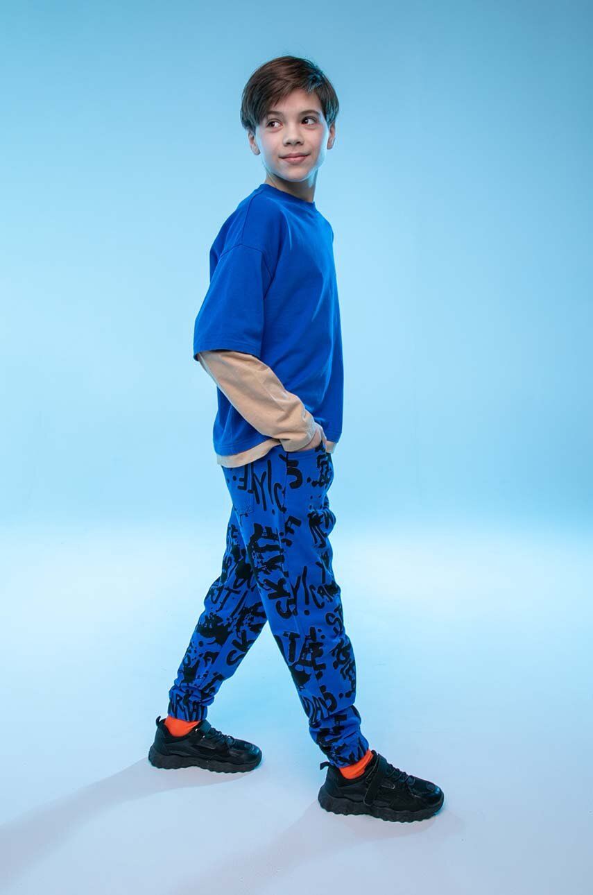 Coccodrillo pantaloni de trening din bumbac pentru copii culoarea albastru marin, modelator