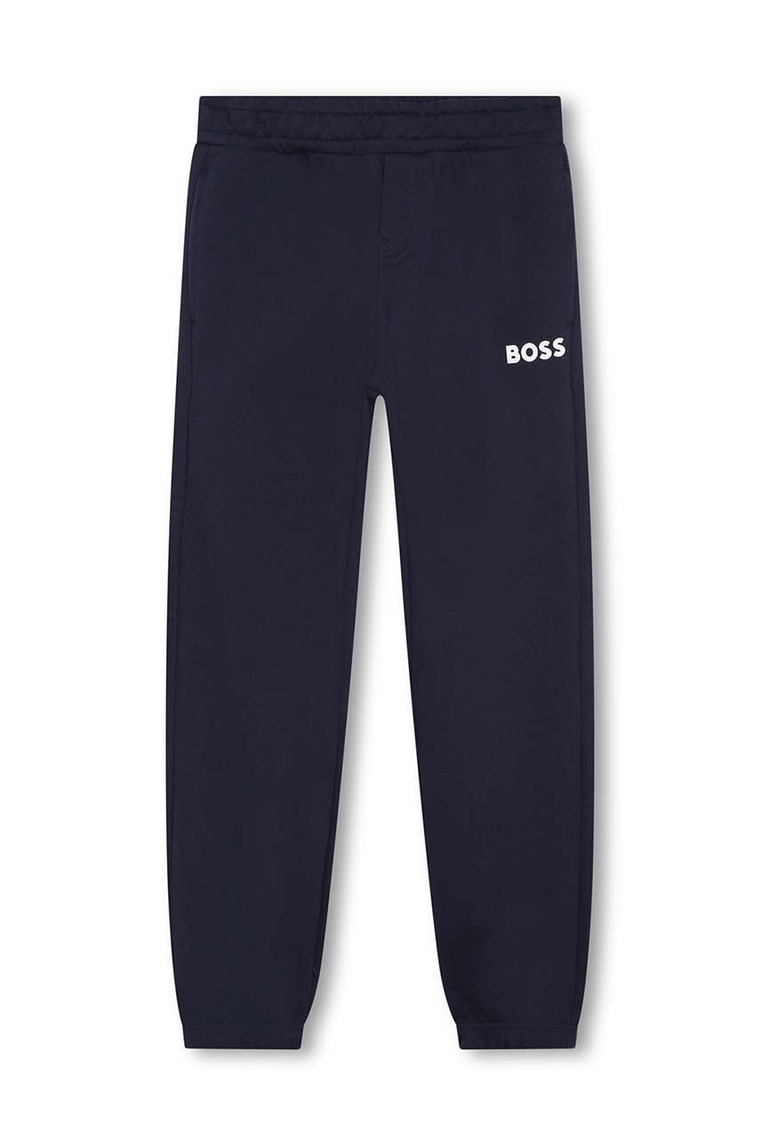 BOSS pantaloni de trening pentru copii culoarea albastru marin, neted