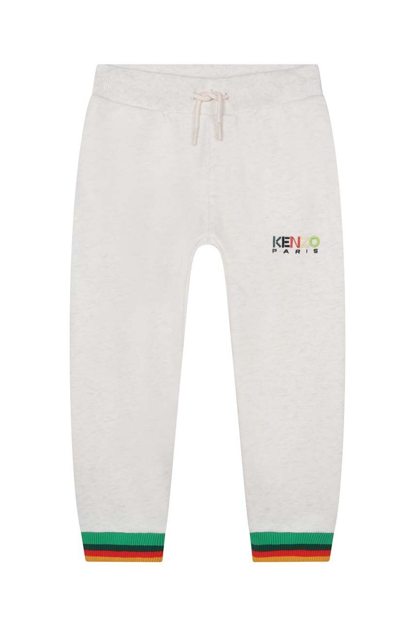 Kenzo Kids pantaloni de trening din bumbac pentru copii culoarea bej, cu imprimeu