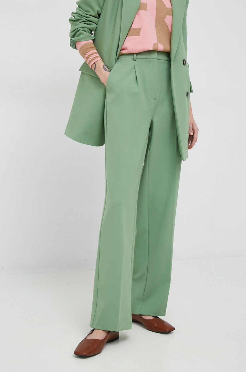 Selected Femme pantaloni femei, culoarea verde, lat, high waist answear.ro