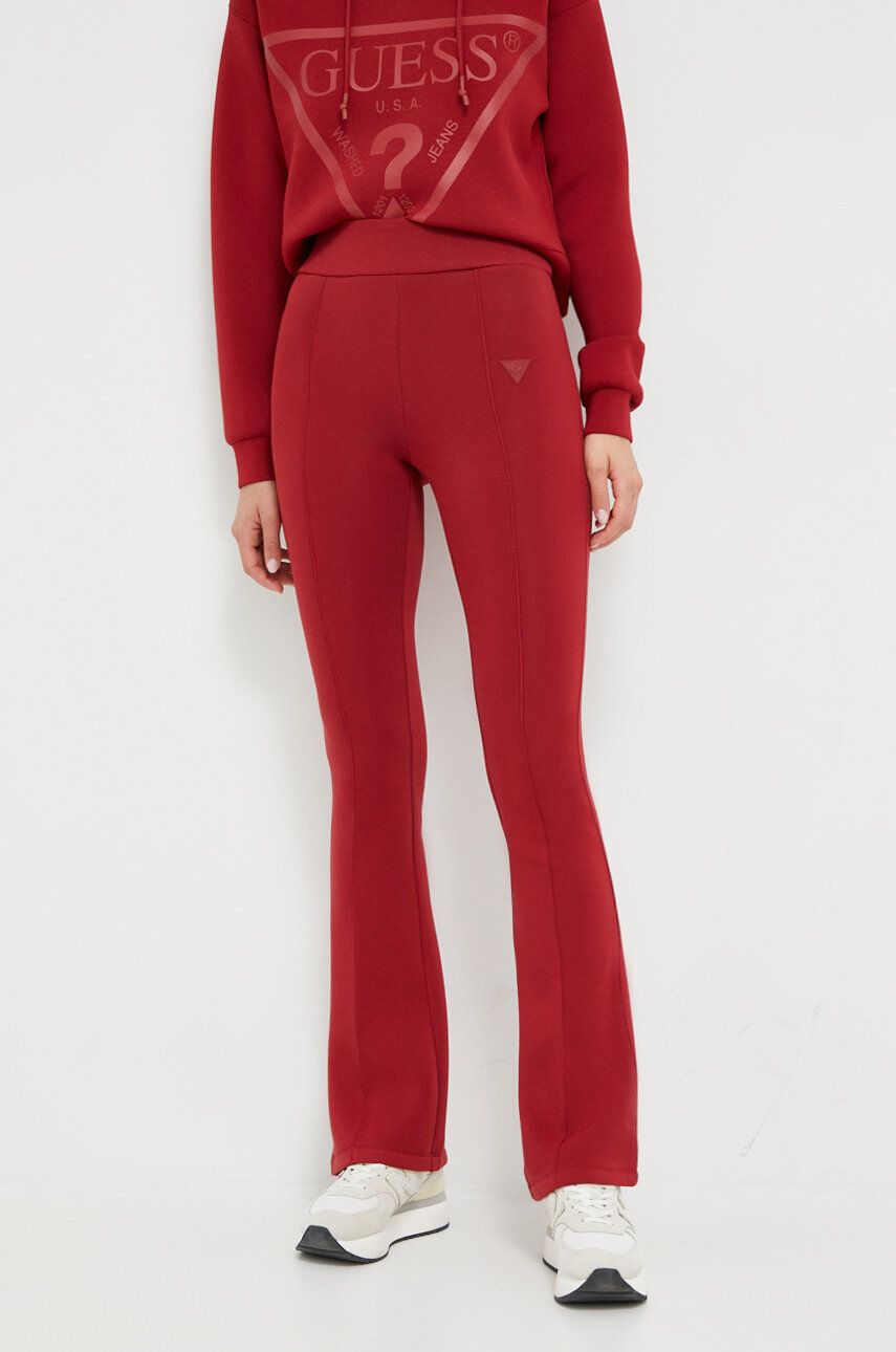 Kalhoty Guess dámské, červená barva, hladké - červená - 77 % Viskóza