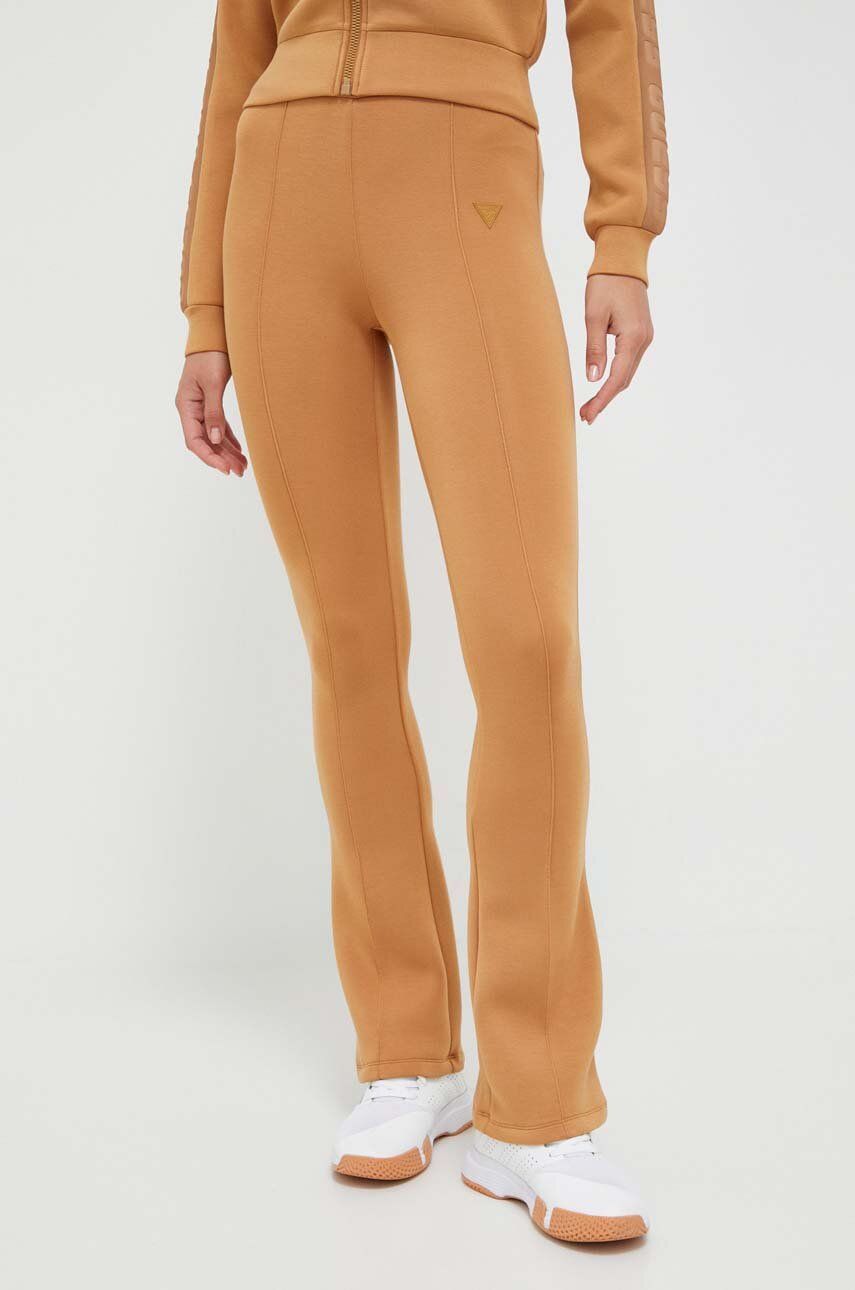 E-shop Kalhoty Guess dámské, hnědá barva, hladké