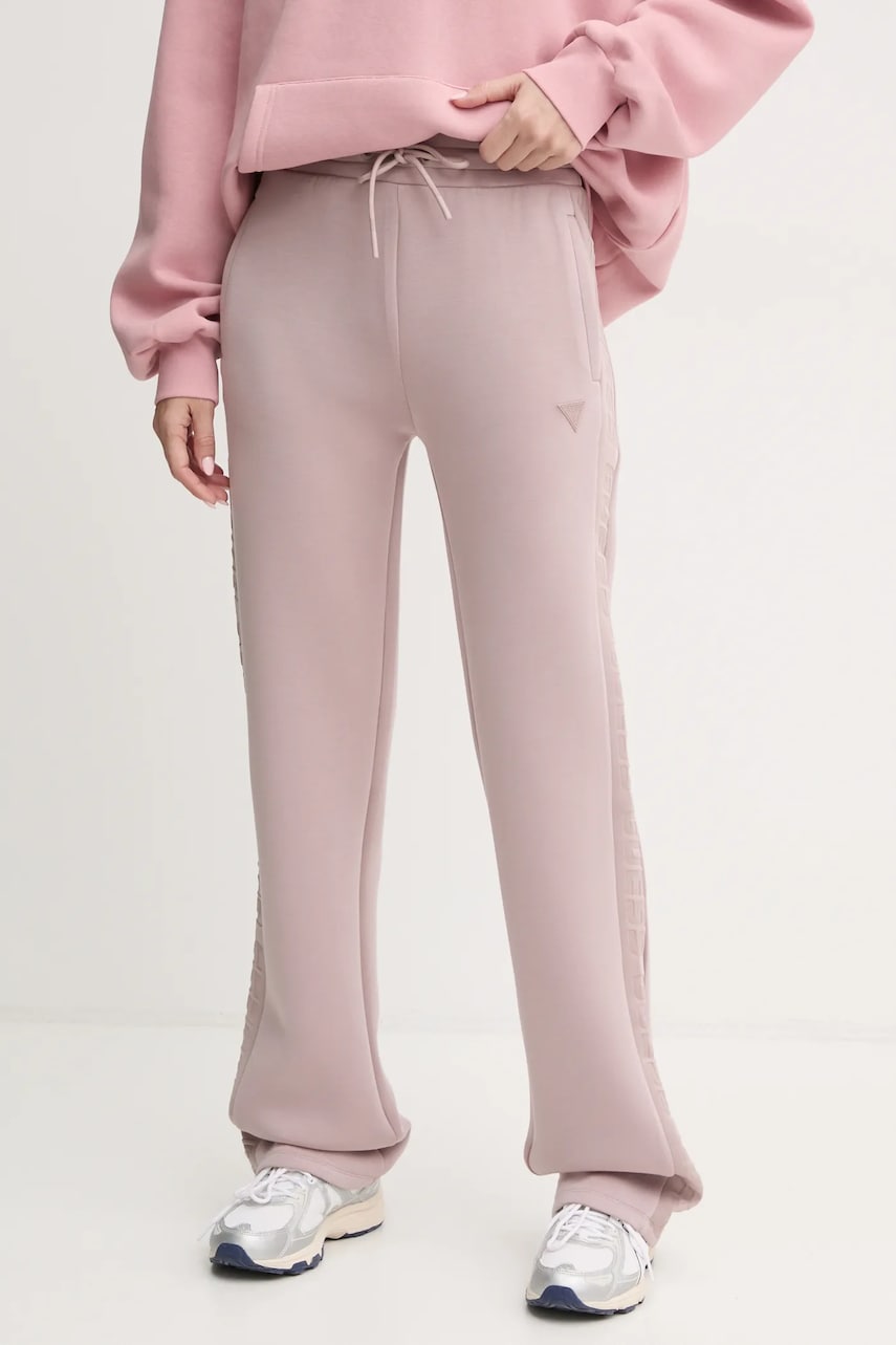 Levně Tepláky Guess BRENDA dámské, fialová barva, s potiskem, V3RB21 K7UW2