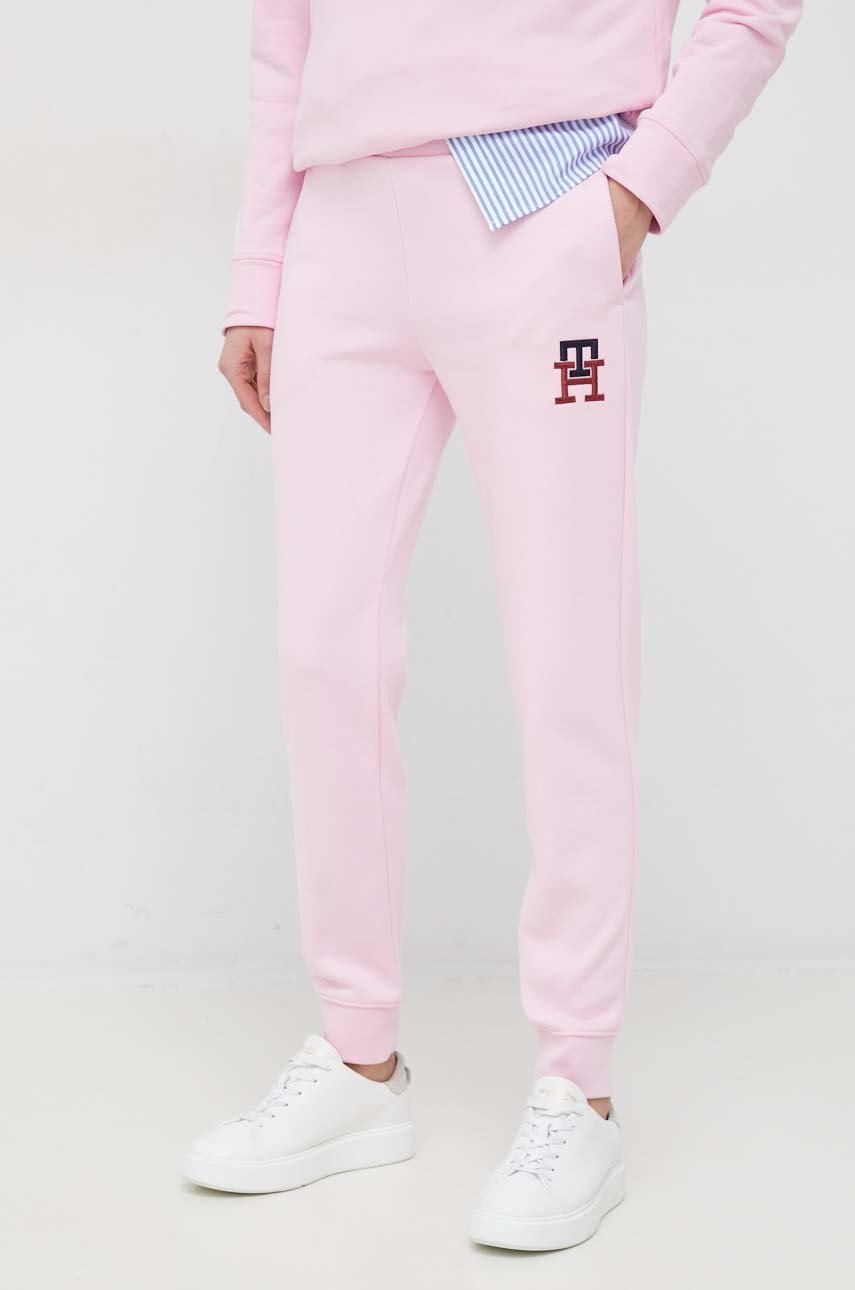 

Спортивные штаны Tommy Hilfiger женские цвет розовый с аппликацией