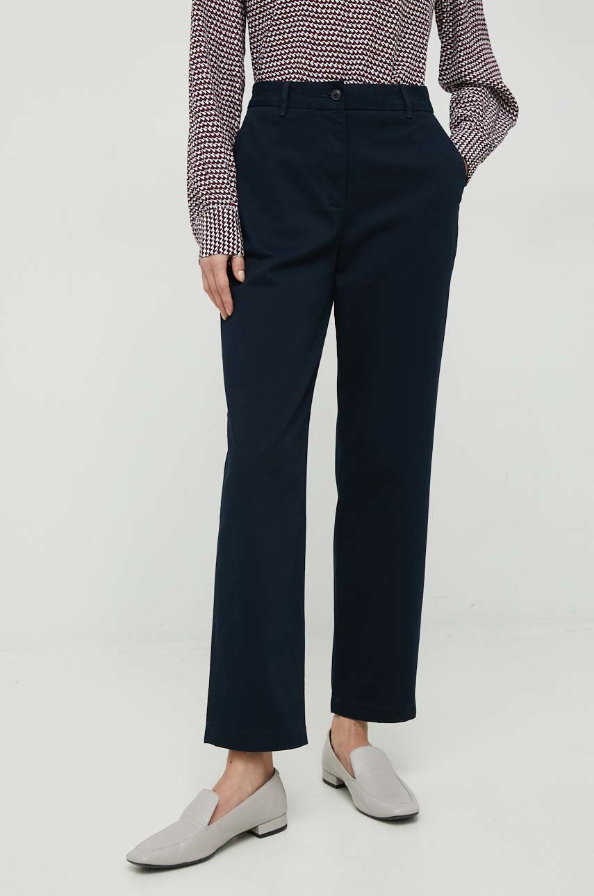 Kalhoty Tommy Hilfiger dámské, tmavomodrá barva, jednoduché, high waist - námořnická modř -  98