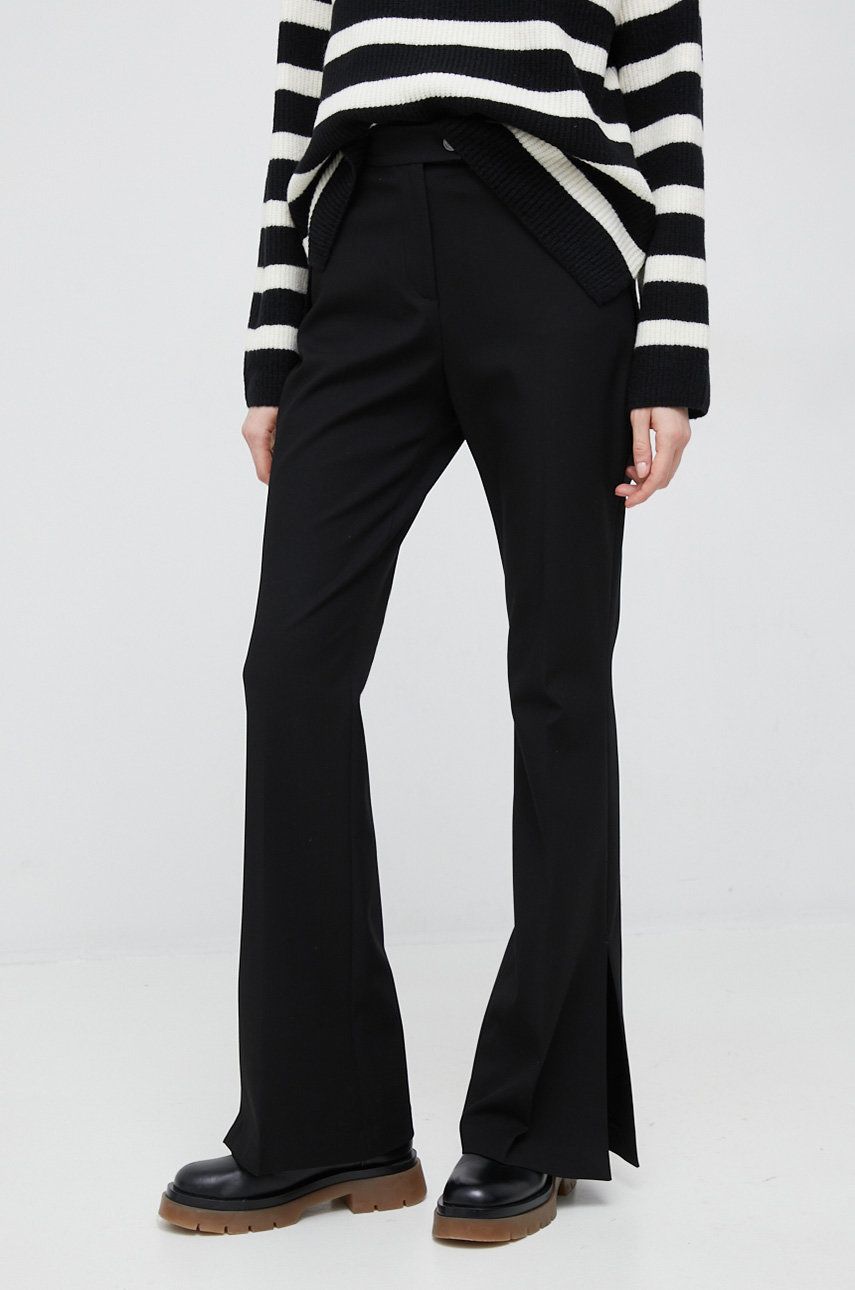 Kalhoty Tommy Hilfiger dámské, černá barva, zvony, high waist - černá -  92% Viskóza