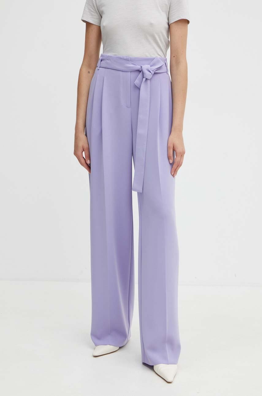 Levně Kalhoty BOSS dámské, fialová barva, jednoduché, high waist