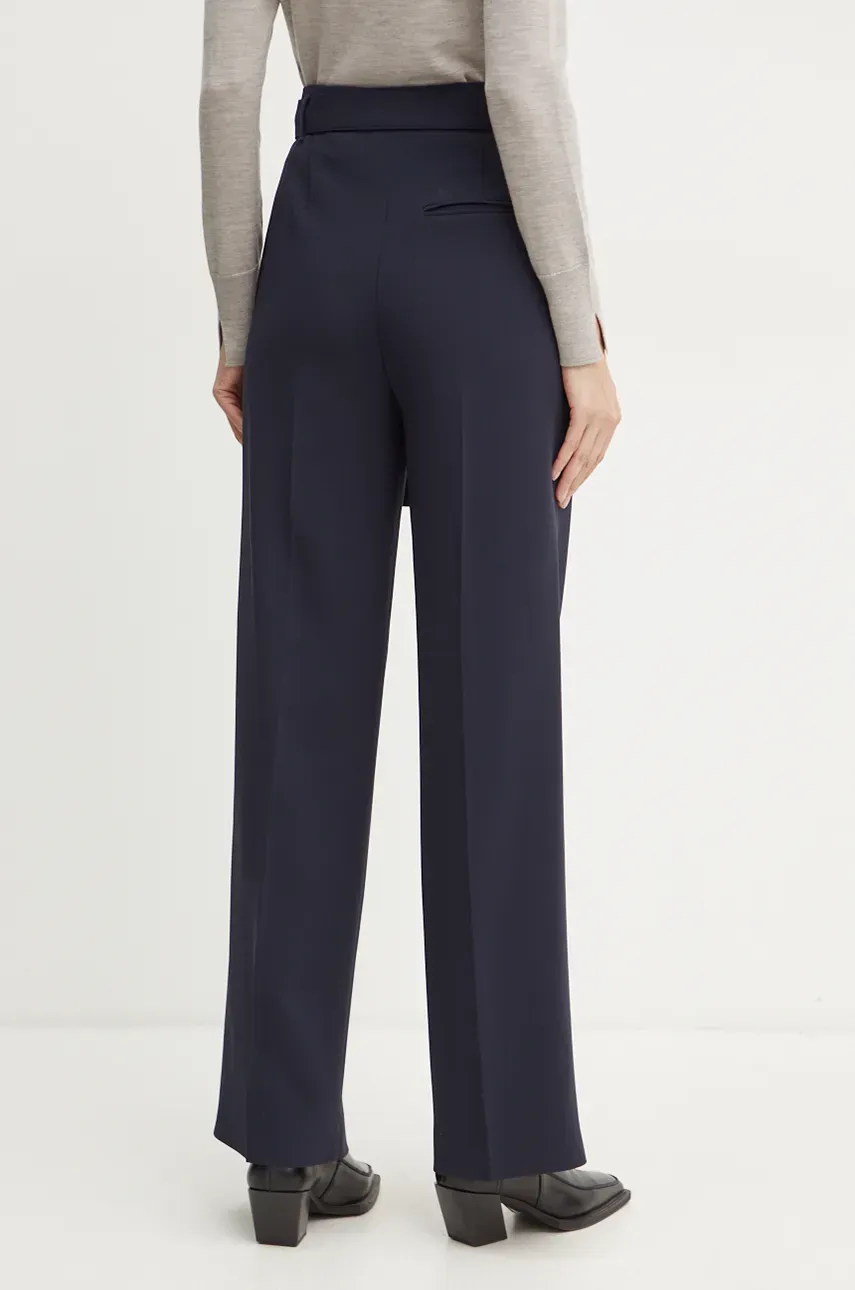 BOSS Pantaloni Femei, Culoarea Albastru Marin, Drept, High Waist