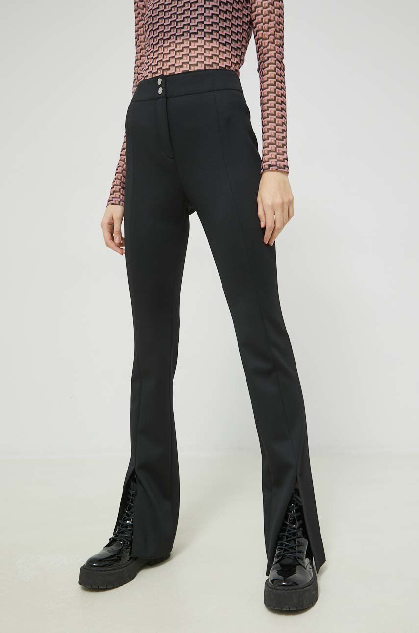 Kalhoty HUGO dámské, černá barva, zvony, high waist - černá -  97 % Polyester