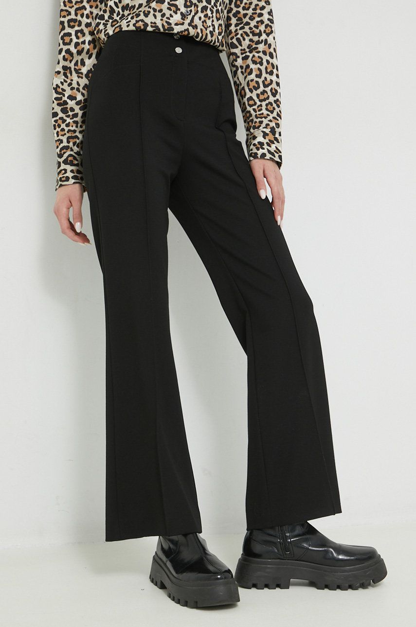 Kalhoty HUGO dámské, černá barva, jednoduché, high waist - černá -  66 % Viskóza