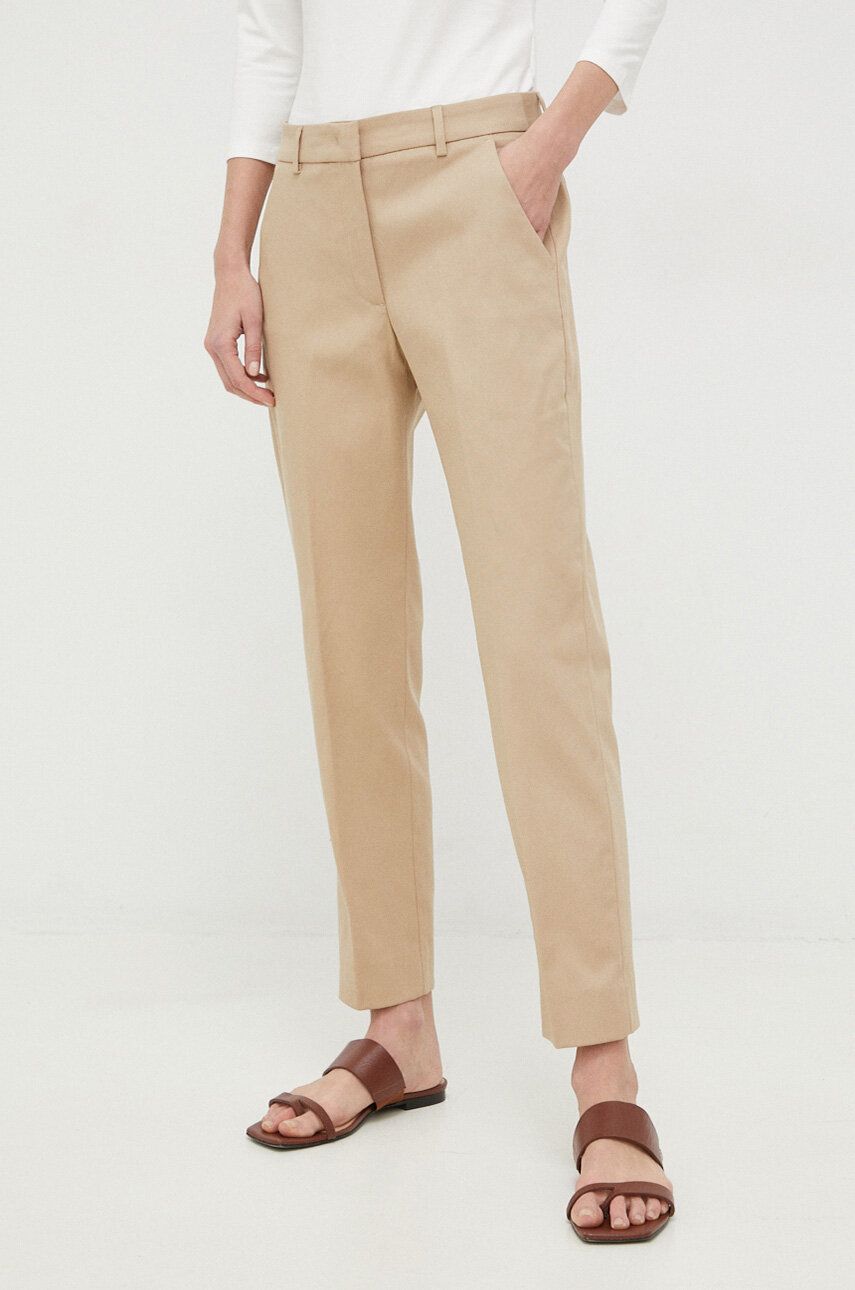 Weekend Max Mara pantaloni femei, culoarea bej, drept, medium waist