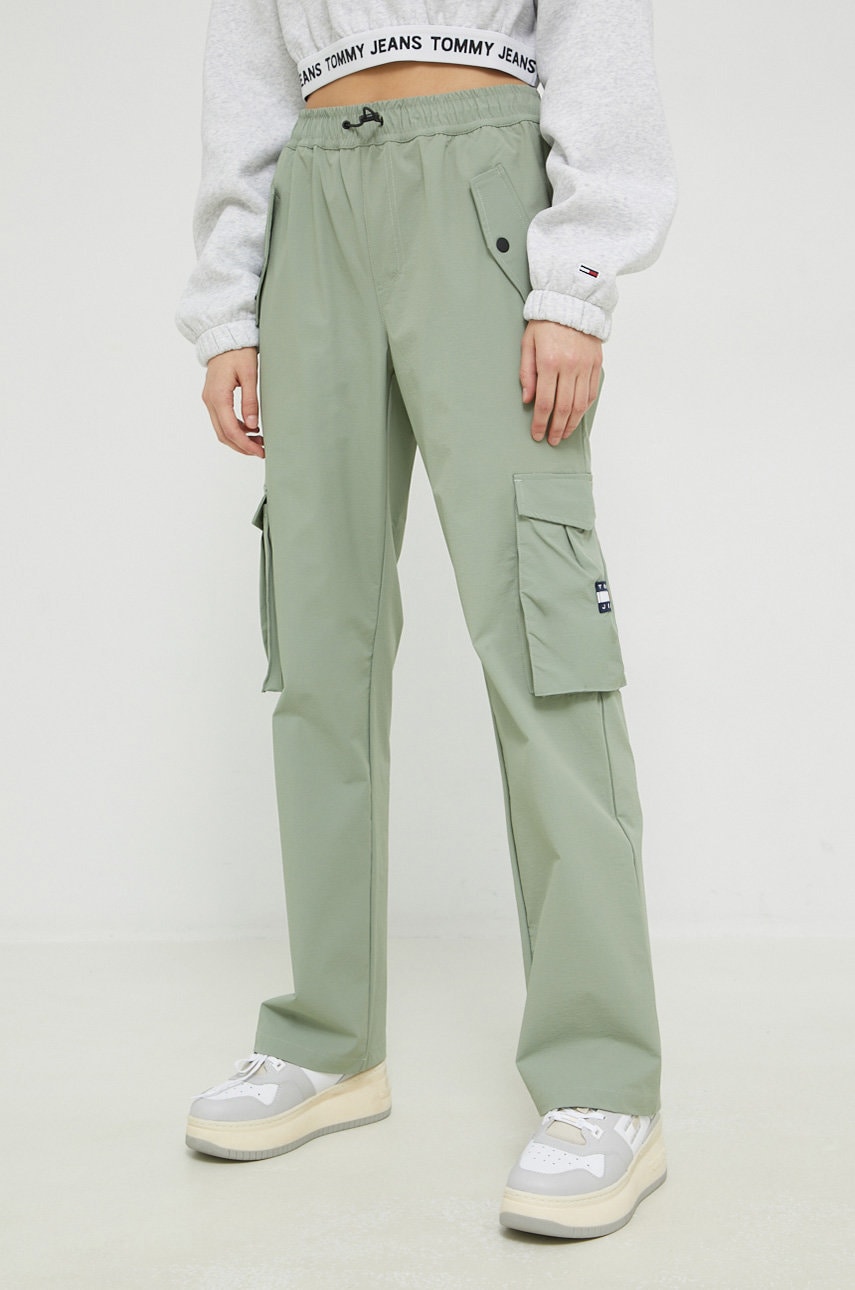 Tommy Jeans Pantaloni Femei, Culoarea Verde, Fason Cargo, High Waist