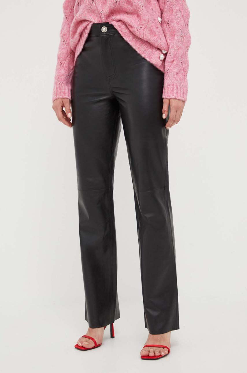 Custommade pantaloni de piele Paige femei, culoarea negru, drept, high waist