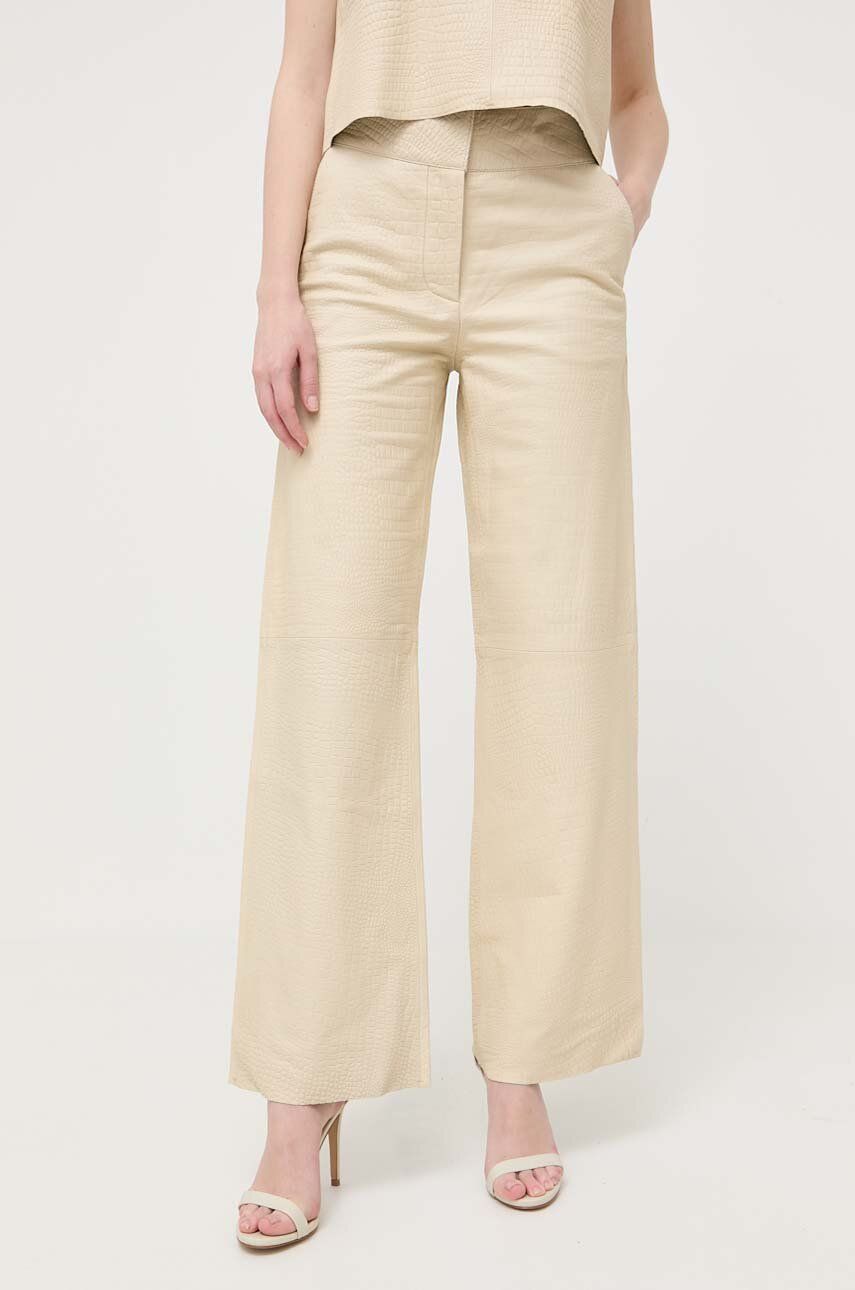 Kožené kalhoty Notes du Nord dámské, béžová barva, jednoduché, high waist - béžová -  100 % Pří
