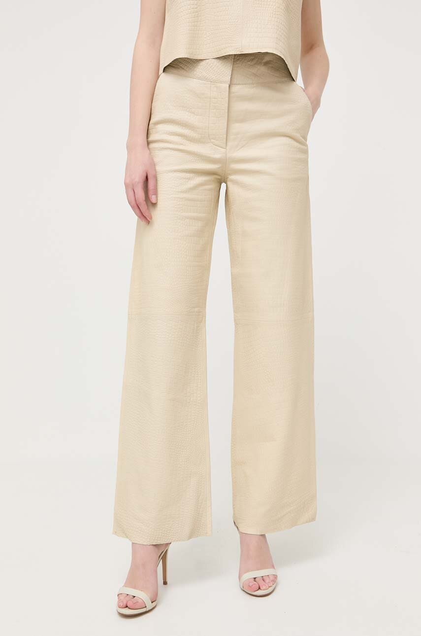 Notes Du Nord Pantaloni De Piele Femei, Culoarea Bej, Drept, High Waist