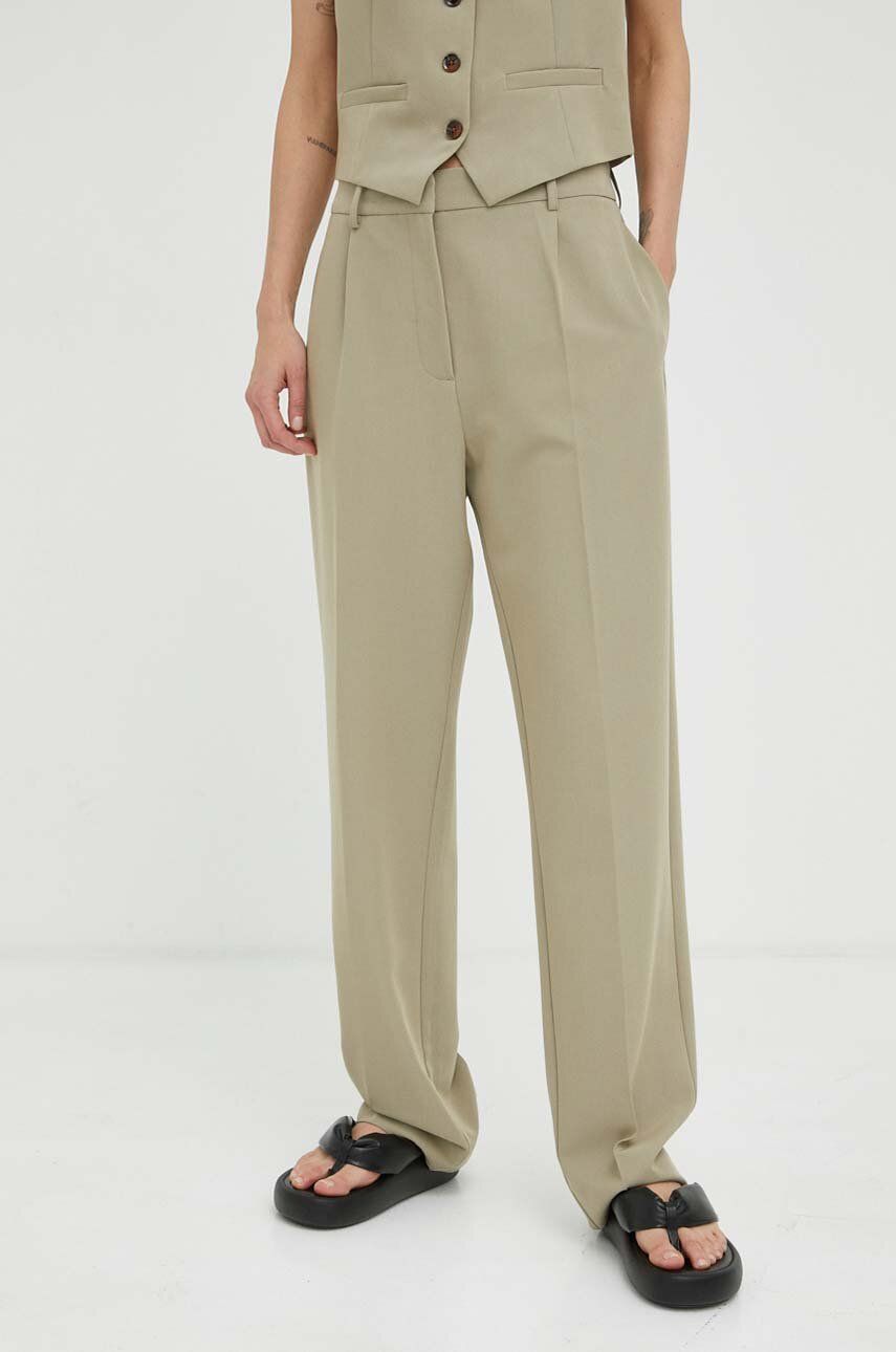 Kalhoty Samsoe Samsoe dámské, béžová barva, jednoduché, high waist - béžová - 38 % Polyester