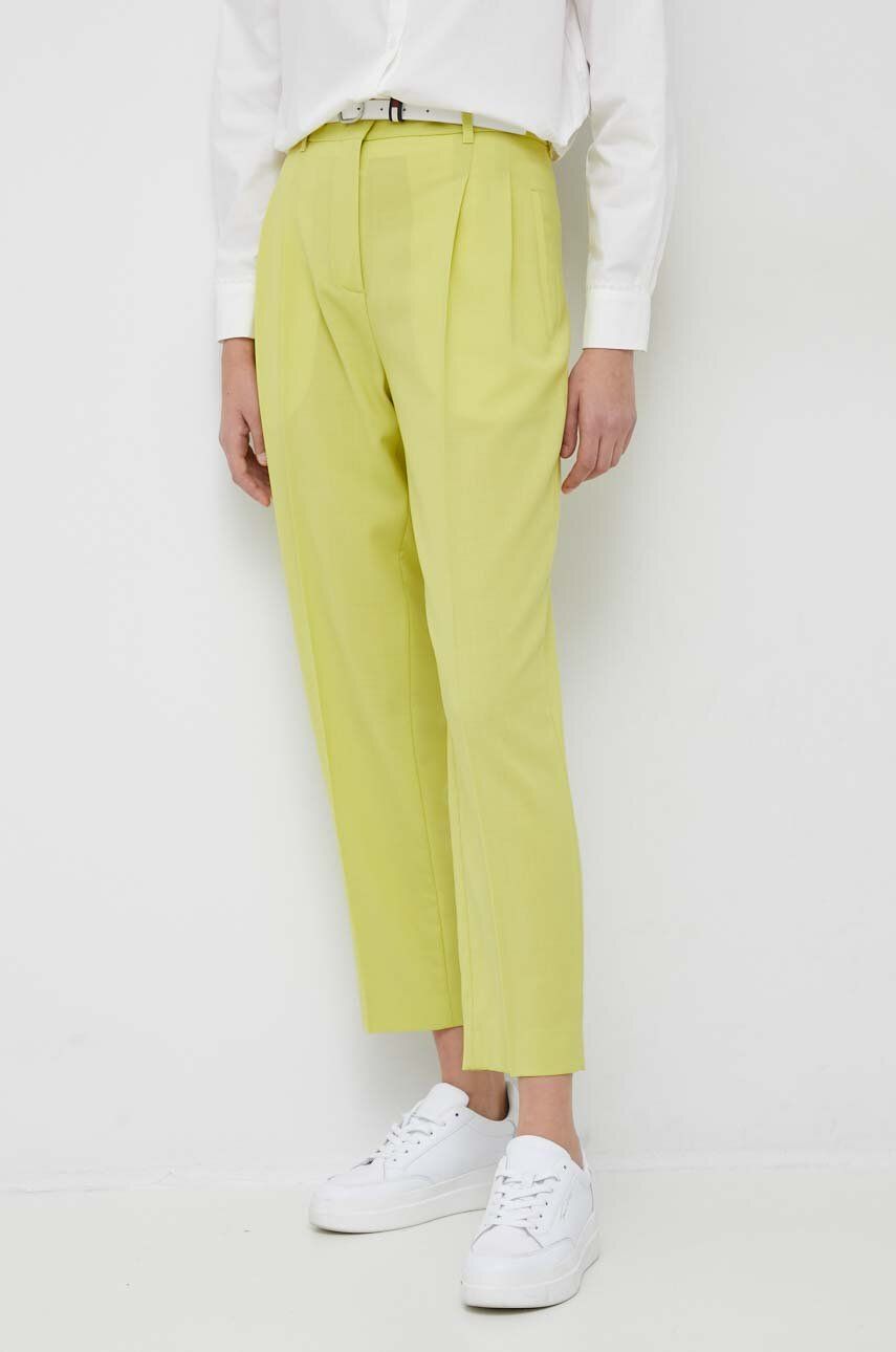 Ps Paul Smith Pantaloni De Lana Femei, Culoarea Galben, Lat, High Waist