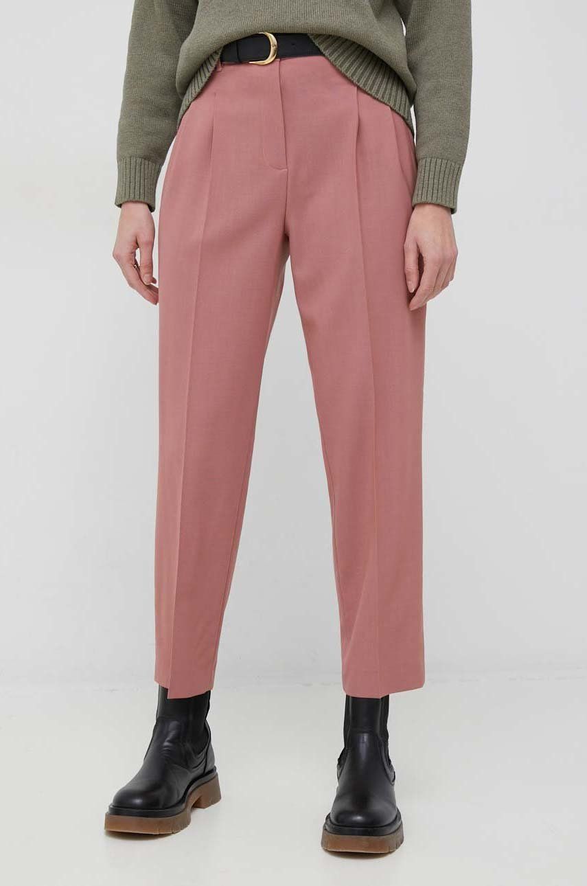 Ps Paul Smith Pantaloni De Lana Femei, Culoarea Portocaliu, Lat, High Waist