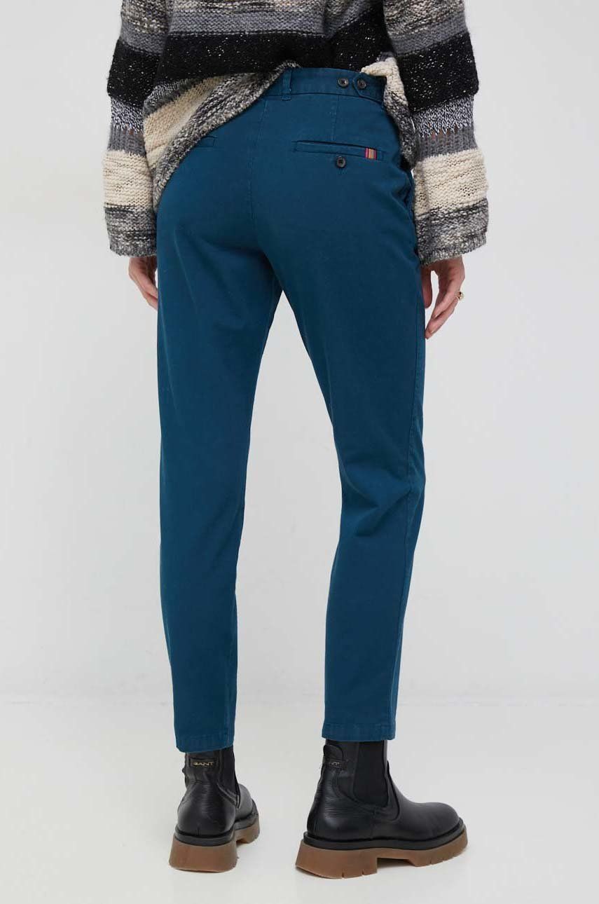 Ps Paul Smith Pantaloni Femei, Culoarea Albastru Marin, Mulata, High Waist