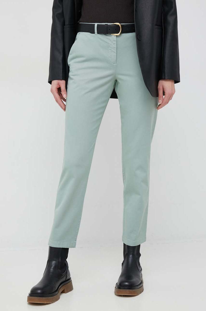 Kalhoty PS Paul Smith dámské, zelená barva, přiléhavé, high waist - zelená -  Hlavní materiál: 