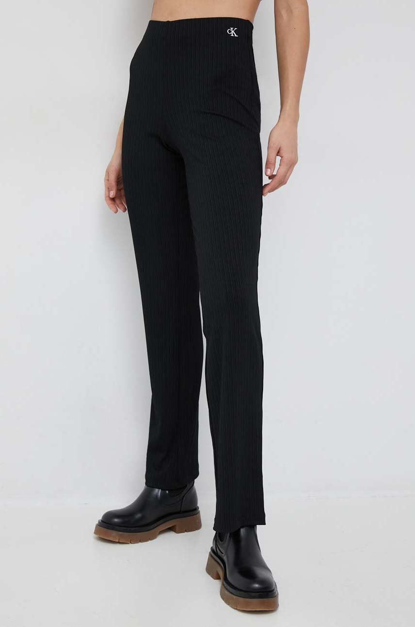 

Панталони Calvin Klein Jeans в черно с широка каройка, с висока талия, Черен