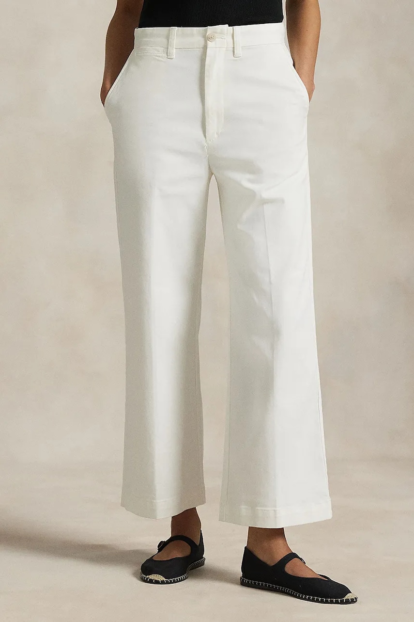 Polo Ralph Lauren spodnie damskie kolor beżowy szerokie high waist