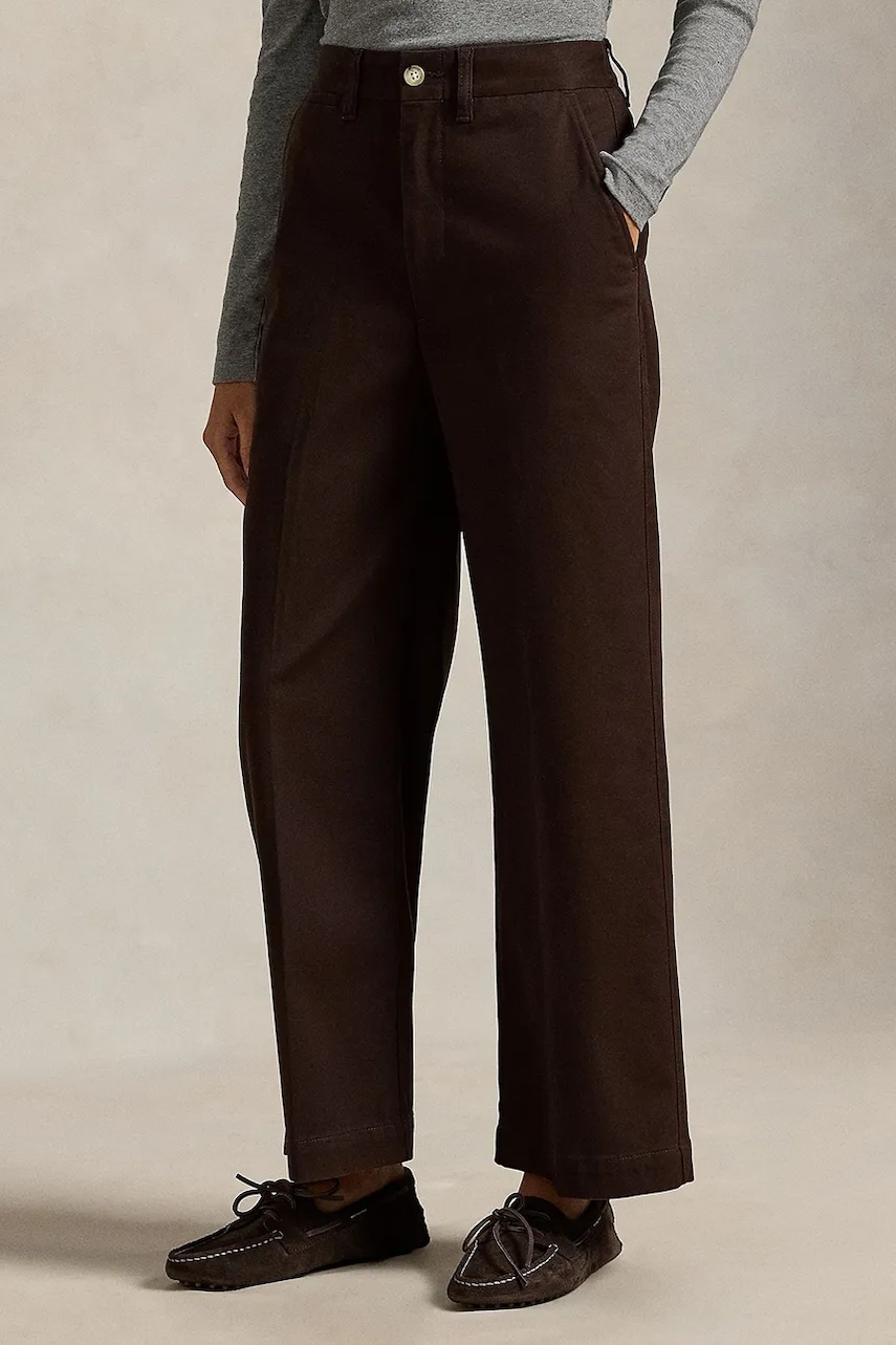 Levně Kalhoty Polo Ralph Lauren dámské, tmavomodrá barva, široké, high waist, 211873988