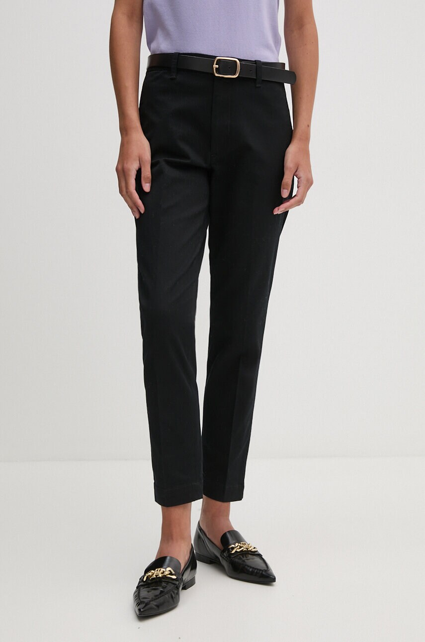 Levně Kalhoty Polo Ralph Lauren dámské, černá barva, jednoduché, high waist
