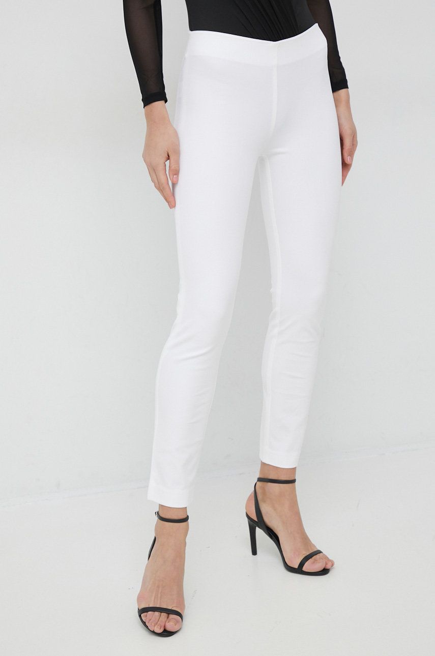 Kalhoty Lauren Ralph Lauren dámské, bílá barva, jednoduché, medium waist - bílá -  53 % Bavlna