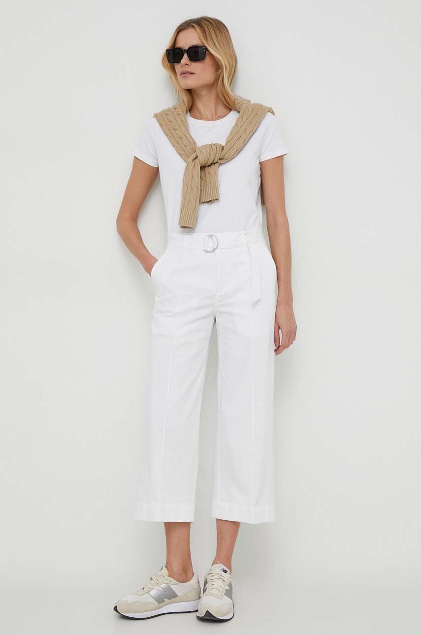 Levně Kalhoty Lauren Ralph Lauren dámské, bílá barva, široké, high waist, 200876606