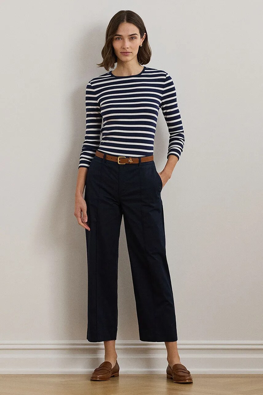 Levně Kalhoty Lauren Ralph Lauren dámské, černá barva, široké, high waist, 200876606