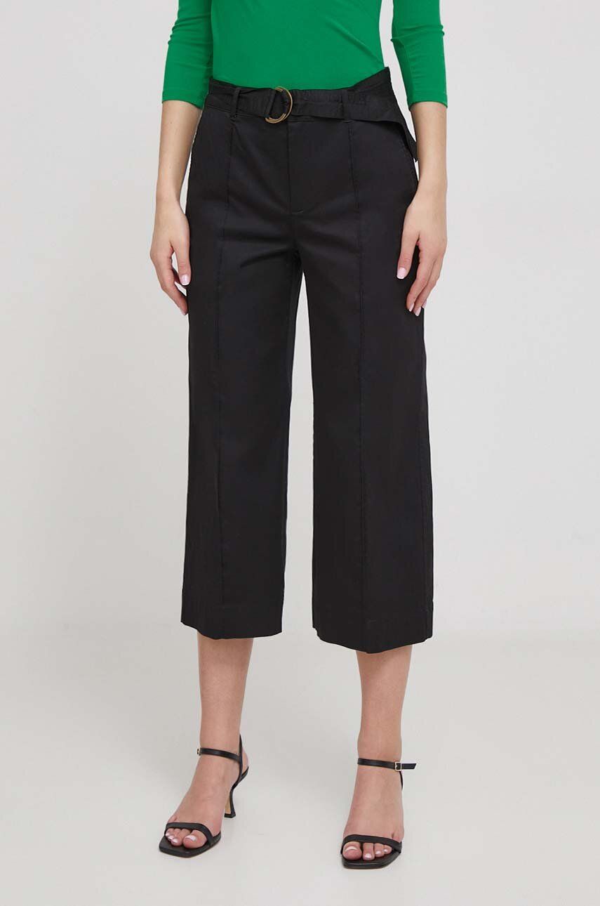 Levně Kalhoty Lauren Ralph Lauren dámské, černá barva, široké, high waist, 200876606