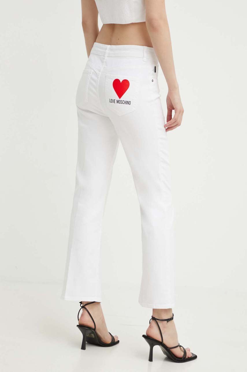 Love Moschino jeansi femei, culoarea alb, high waist