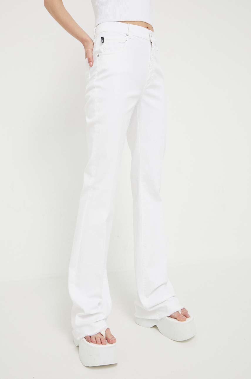 Love Moschino jeansi femei, culoarea alb, high waist