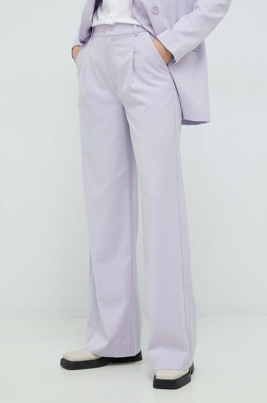 Gestuz pantaloni PaulaGZ femei, culoarea violet, lat, high waist