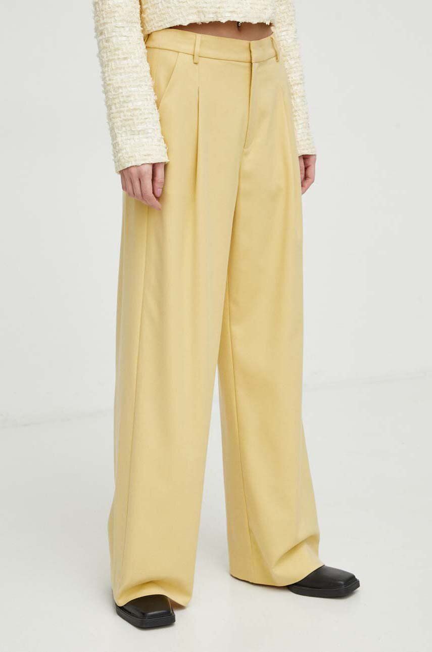 Gestuz pantaloni PaulaGZ femei, culoarea galben, lat, high waist 10906861