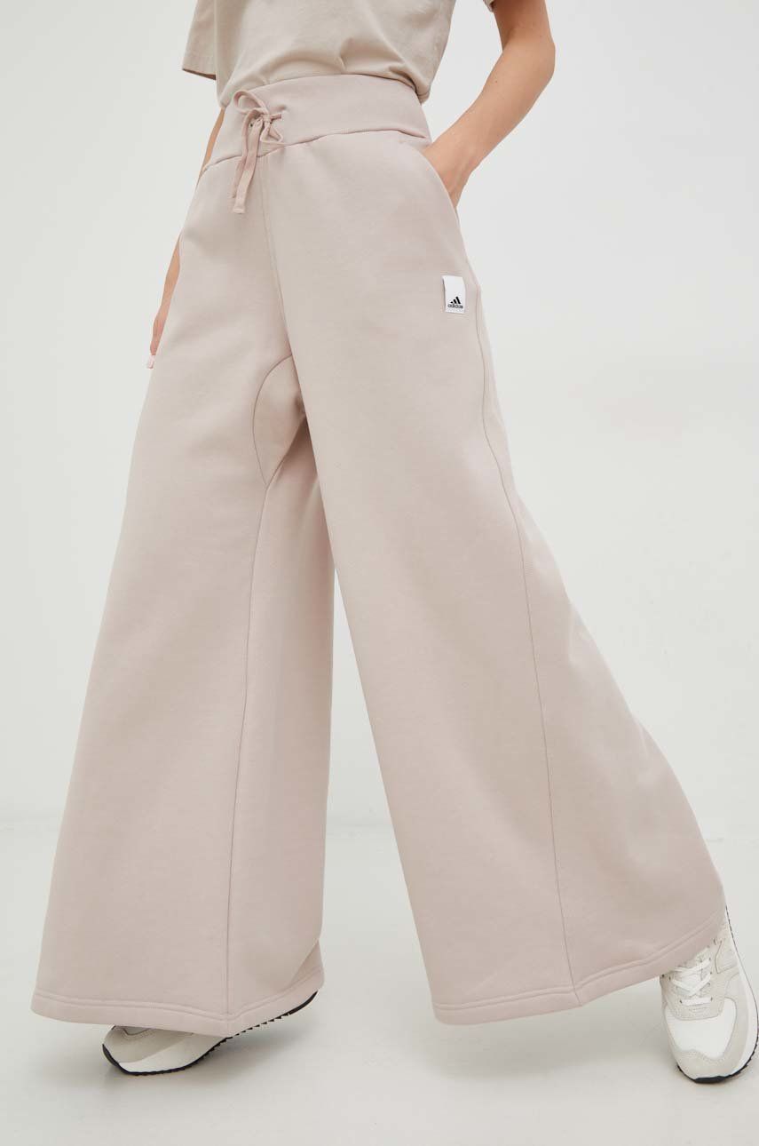 Kalhoty adidas dámské, růžová barva, hladké - růžová -  82 % Bavlna