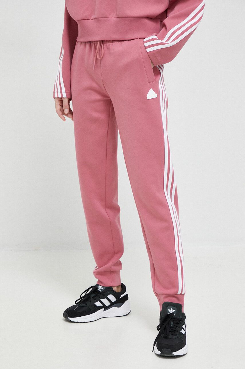 adidas pantaloni de trening culoarea roz, cu imprimeu