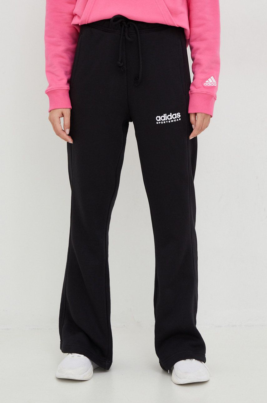 Adidas pantaloni de trening femei, culoarea negru, cu imprimeu