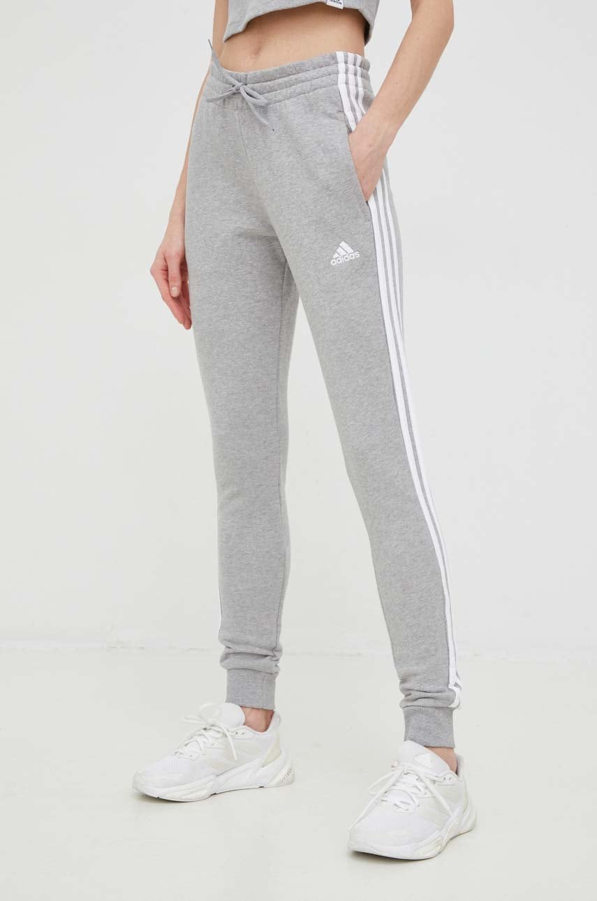 Adidas Pantaloni De Trening Din Bumbac Femei, Culoarea Gri, Cu Imprimeu