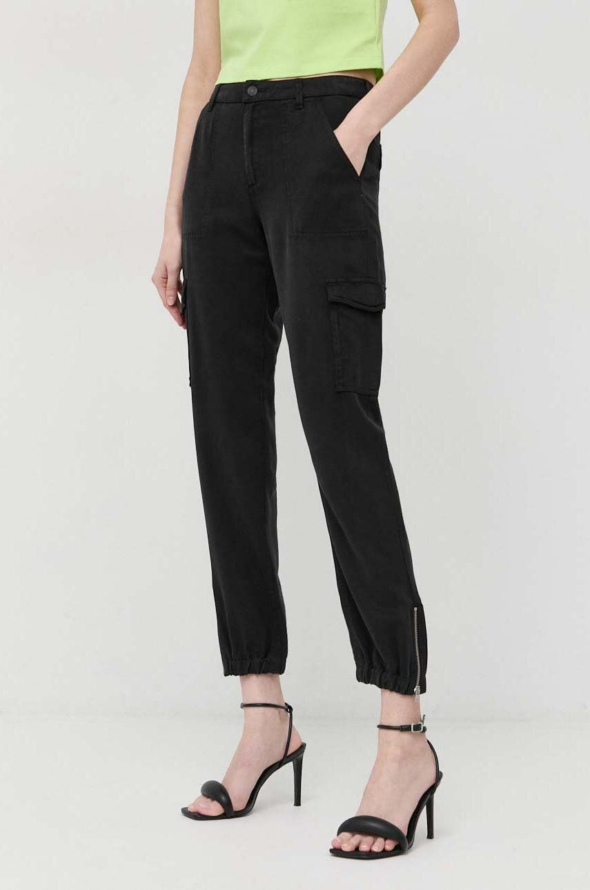 Kalhoty Guess dámské, černá barva, kapsáče, high waist